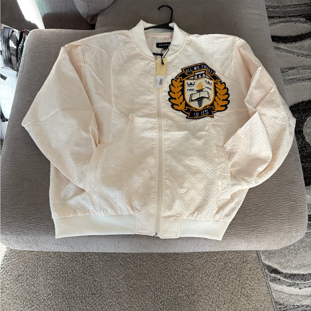 Reason Cream Lightweight Jacket with Embroidered Patch